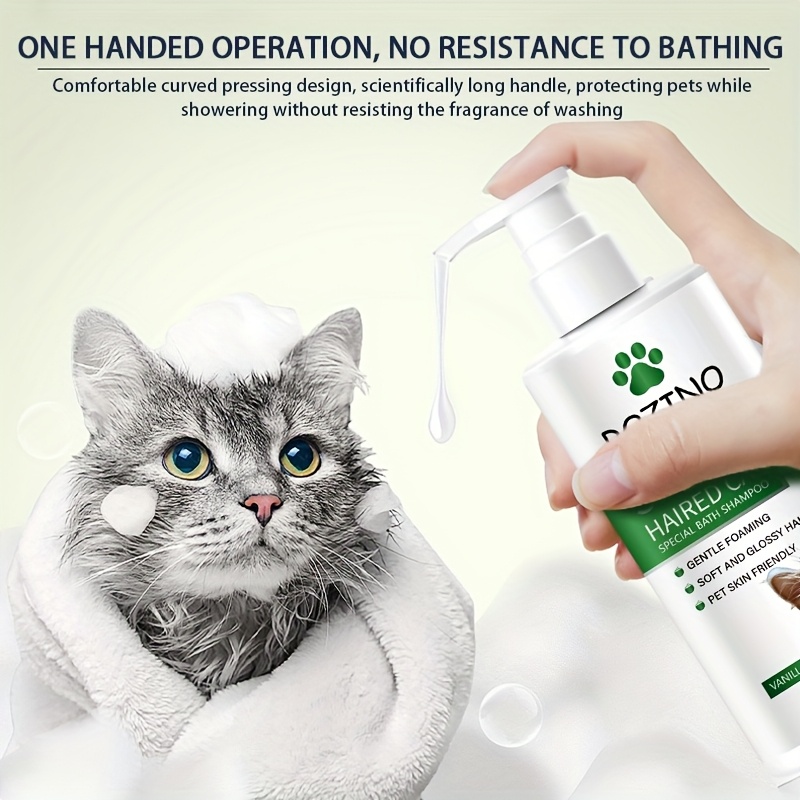 Šampūnas skirtas katėms trumpu kailiu ir baltos spalvos kailiu. Dezodoruojanti formulė katėms.