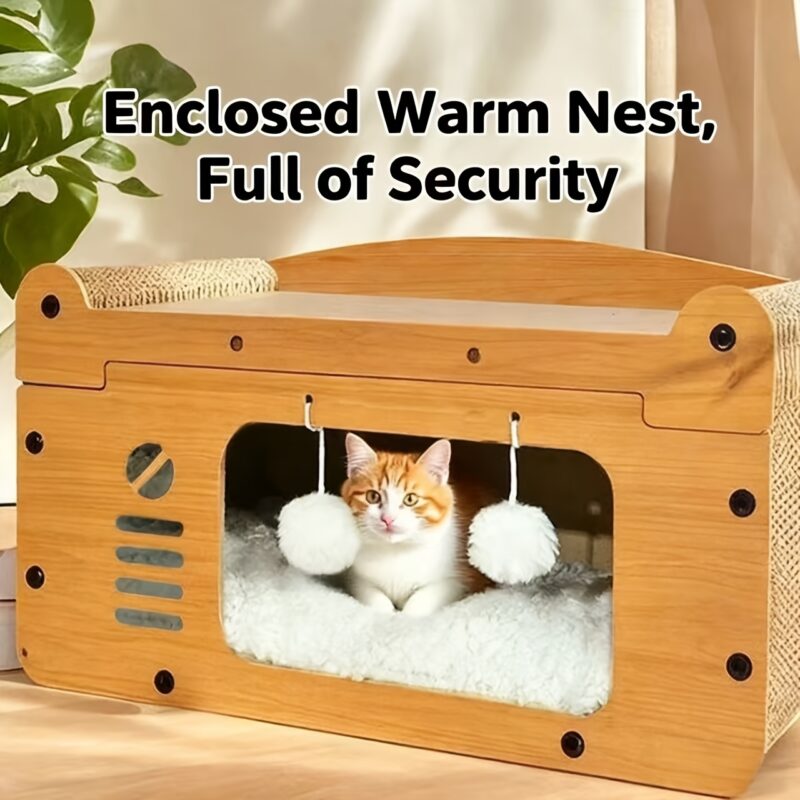 2-in-1 vidaus katės namelis su draskymo lentos