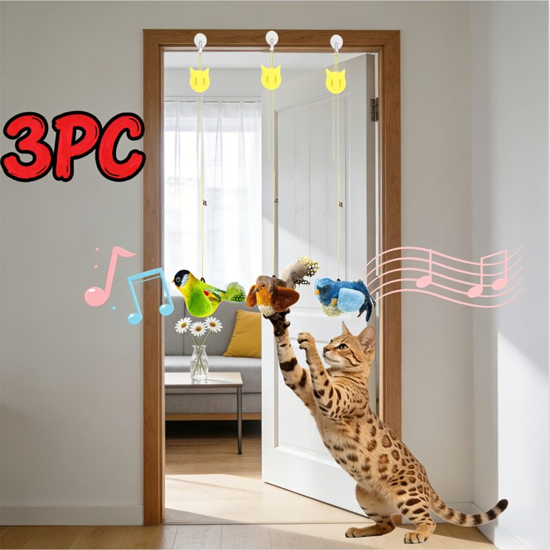 Katės Nuobodulio Mažinimo Žaislų Rinkinys su Dirbtinėmis Plunksnomis ir Įmontuotu Garsintuvu