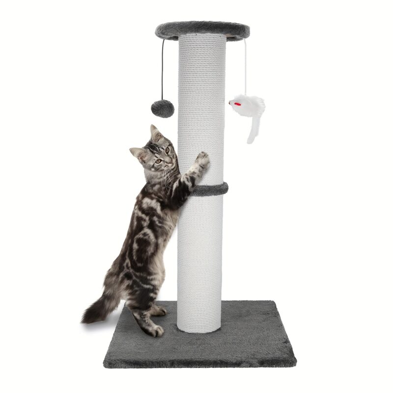 Stiprus ir storas kačių skriaudimo stulpas su virvėmis ir pelės žaislais – vidaus kačių žaislas