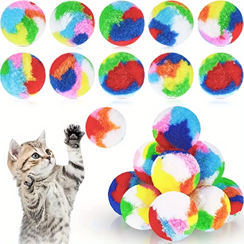 10 vnt. Spalvingų Pūkuotų Katės Kamuoliukų Žaislų – Minkšti Maišeliai Kačiukams
